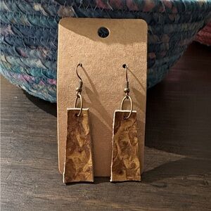 Brown Textured Leather Dangle Earrings